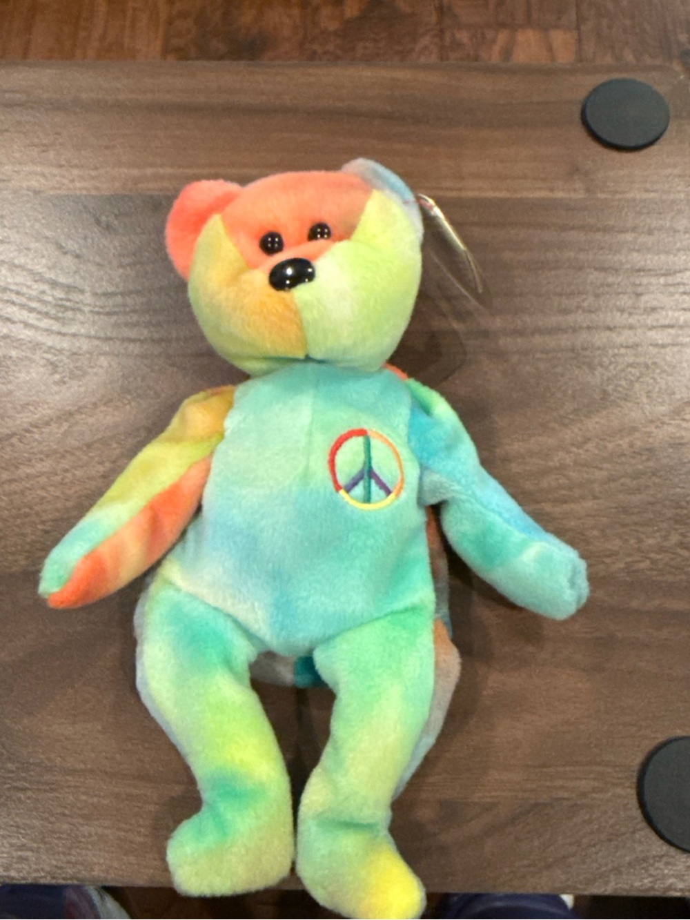 Vintage Ty Beanie Baby Peace Bear 1996 Tie Dye Plush w/ Tag